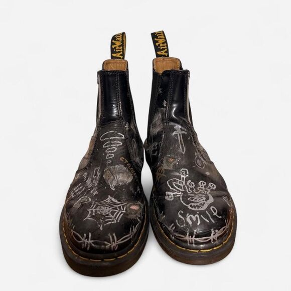 Dr. Martens Shoes - RARE Dr. Martens 2976 YS hand-painted custom graffiti chelsea boots, US L 10